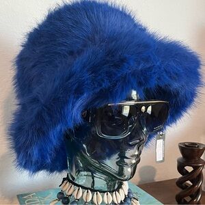 Electric Blue Fuzzy Faux Fur Hat